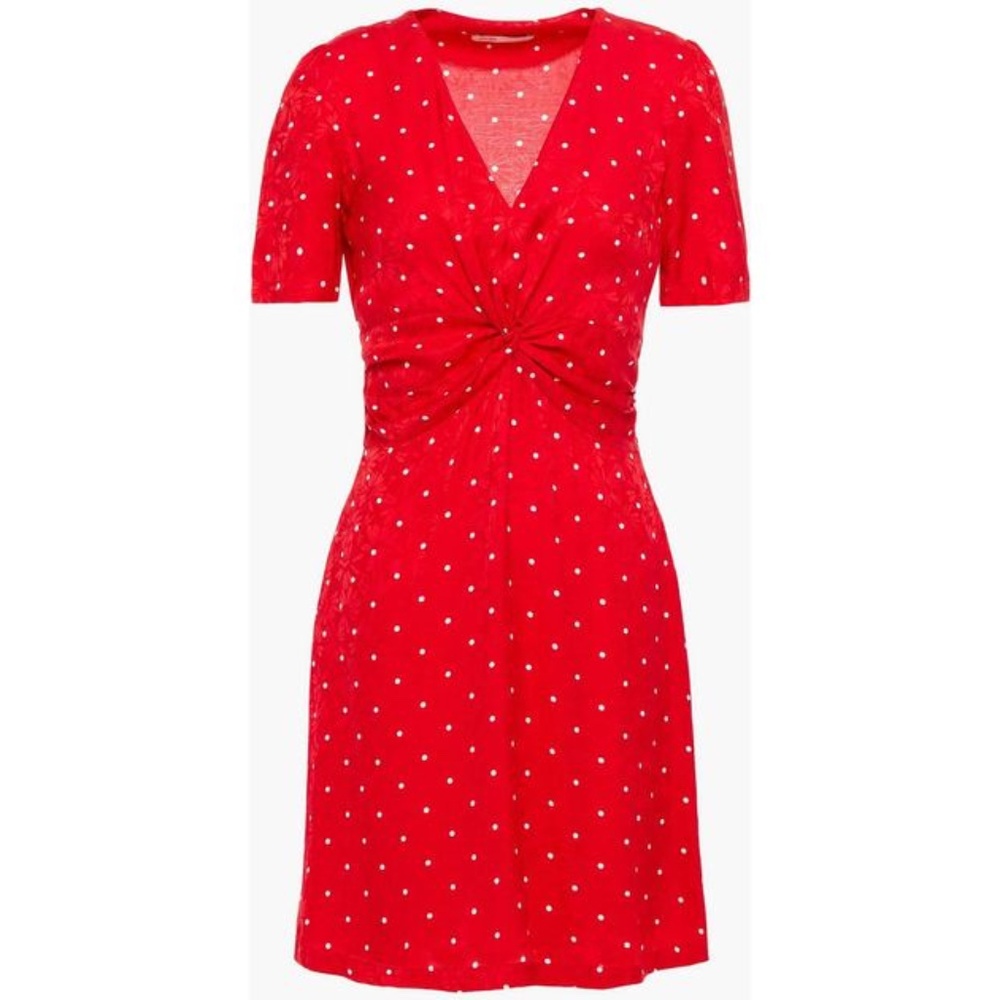 Maje Ripia Twist-front Polka-dot Floral-jacquard Mini Dress 34
